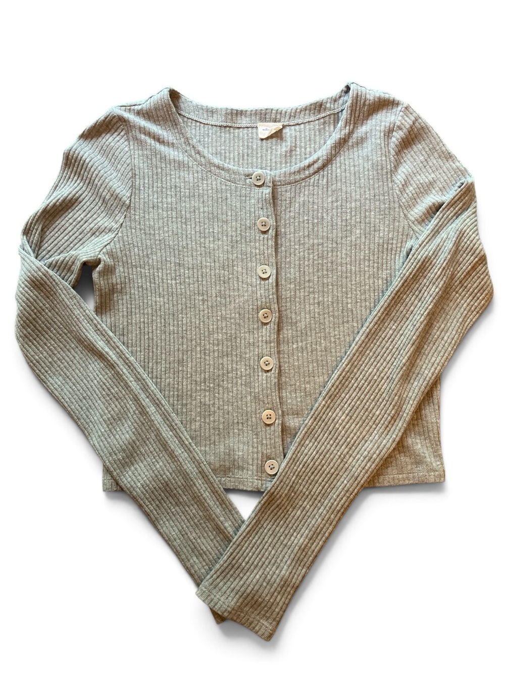 Wilfred Ribbed Button-Front Long Sleeve Top - Light Gray